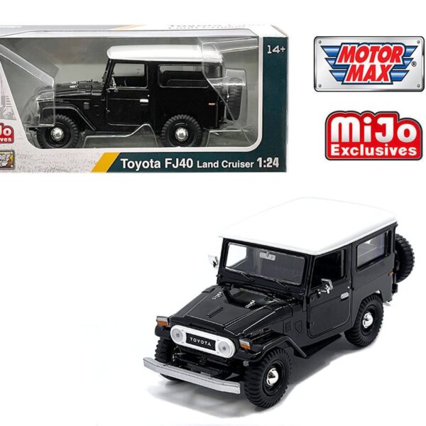 Motormax 1:24 Toyota FJ40 Land Cruiser – Black with White Top – Platinum Collection – MiJo Exclusives