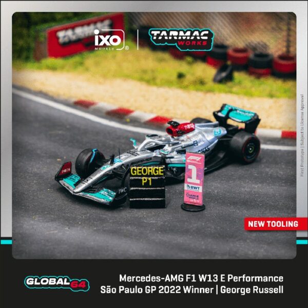 Tarmac Works 1:64 Mercedes-AMG F1 W13 E Performance Sao Paulo Grand Prix 2022 Winner – George Russell