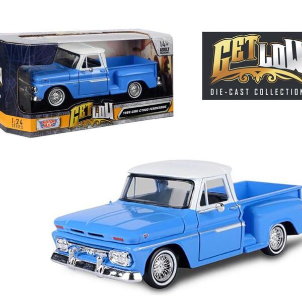 Motormax 1:24 1966 Chevrolet C10 Stepside  w/ White Top Lowrider (Blue) â€“ Get Low