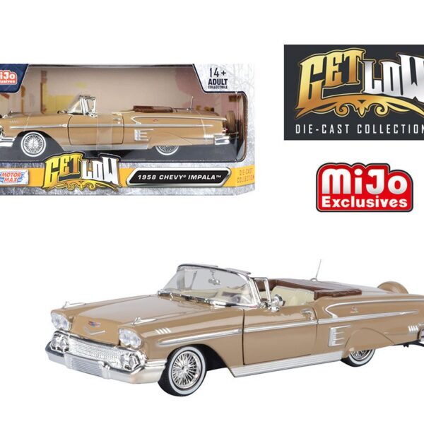 Motormax 1:24 1958 Chevrolet Impala Convertible Lowrider (Tan Brown) – Get Low – MiJo Exclusives