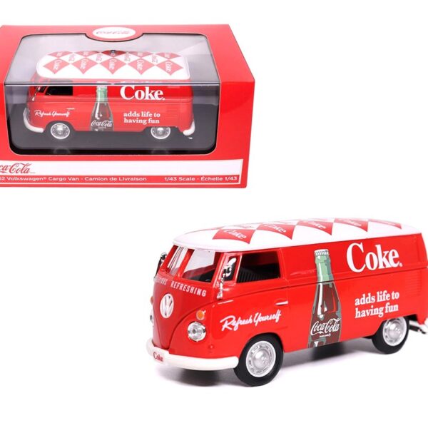 Motor City Classics 1:43 Coca-Cola 1962 Volkswagen Cargo Van – Red with White Patterned Roof