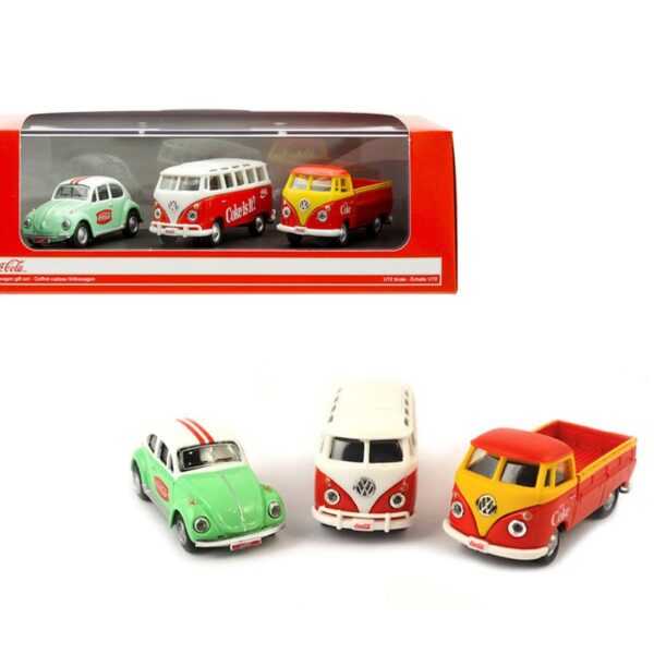 Motor City Classics 1:72 Coca-Cola Volkswagen Gift Set of 3 – Samba, Beetle, T1 Pickup