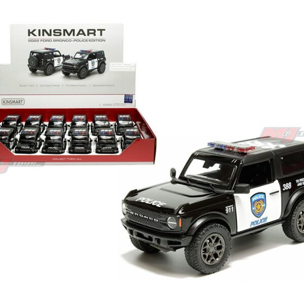 Kinsmart 1:34 2022 Ford Bronco Police Edition (Black) (KT5438DP) – Display Tray Set of 12