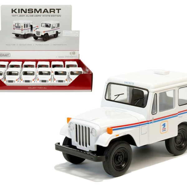 Kinsmart 1:26 1971 Jeep DJ-58 USPS White Edition â€“ Display Tray Set of 12
