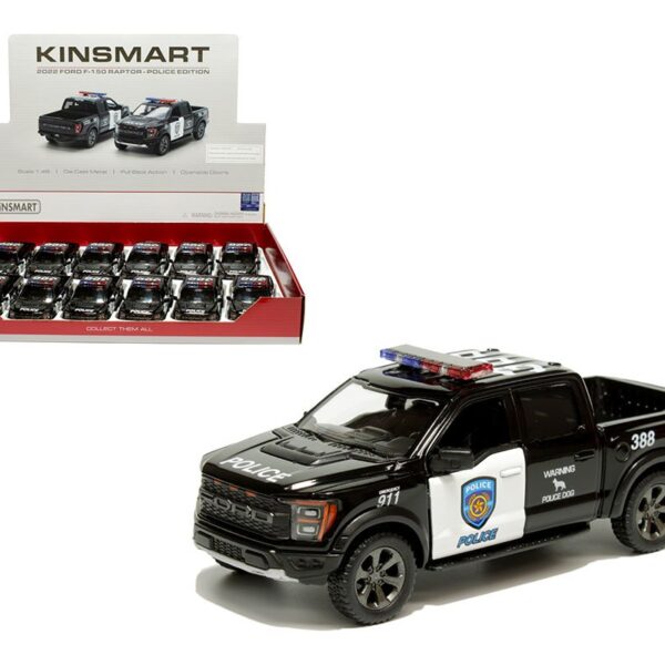 Kinsmart 1:46 2022 Ford F-150 Raptor Police Edition (KT5436DP)  â€“ Display Tray Set of 12