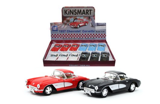 Kinsmart 1:34 1957 Chevrolet Corvette 5″ (KT5316D) – Display Tray Set of 12