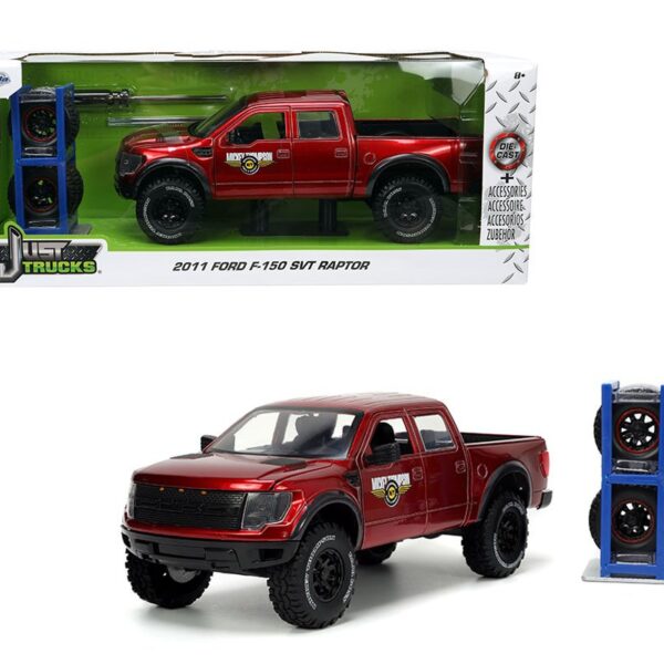 Jada 1:24 2011 Ford F-150 SVT Raptor (Red) – Just Trucks with extra wheels & Rack