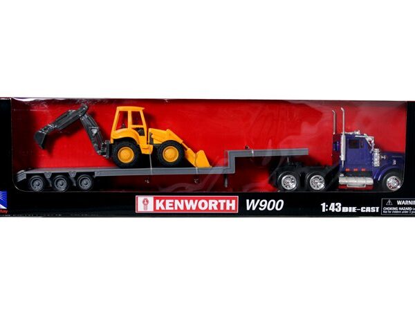 New Ray 1:43 Kenworth W900 Lowboy W/ Backhole Loader â€“ Long Haul Truckers