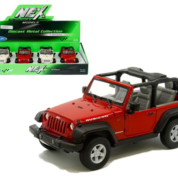 Welly 1:24 2007 Jeep Wrangler Rubicon (Red,White) – Display Tray Box of 4
