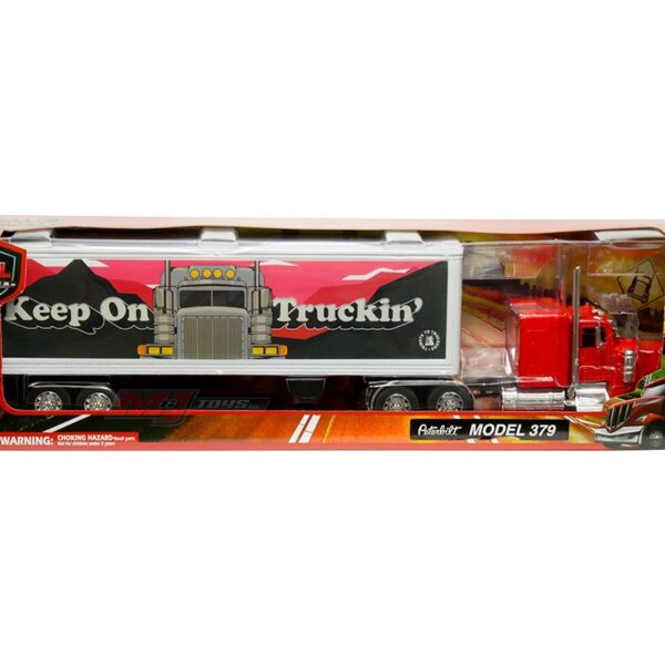 New Ray 1:32 Peterbilt Model 379 Tribute to Truckers “Keep On Truckin'” – Red Cab with White Container – Long Haul Trucker