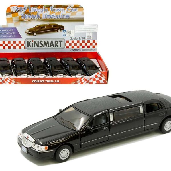 Kinsmart 1:38 1999 Lincoln Town Car Stretch Limousine (7″)  – Display Tray Set of 6