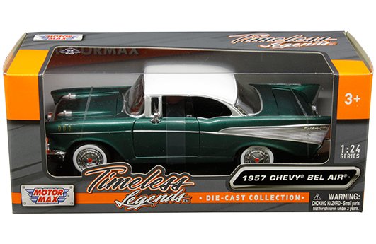 Motormax 1:24 1957 Chevrolet Bel Air (Green with white roof) â€“ Timeless Legends