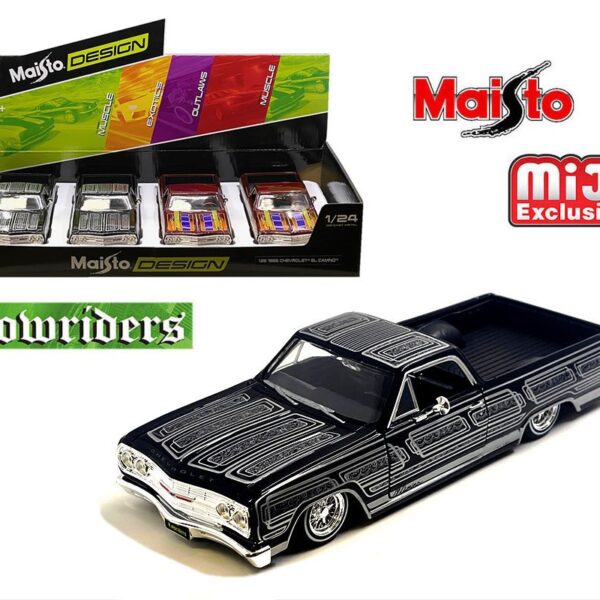 Maisto 1:24 1965 Chevrolet El Camino Lowriders – C Red Black – Design – Display Tray Set of 4 – Mijo Exclusives