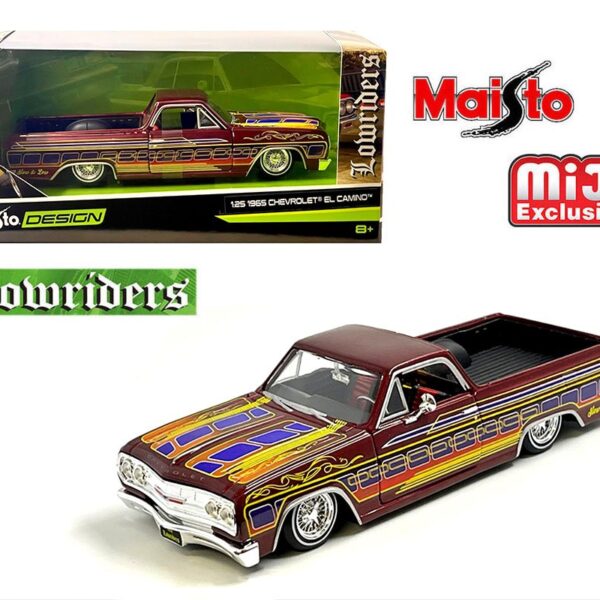 Maisto 1:24 1965 Chevrolet El Camino Lowrider – Candy Red- Design Lowriders- Mijo Exclusives