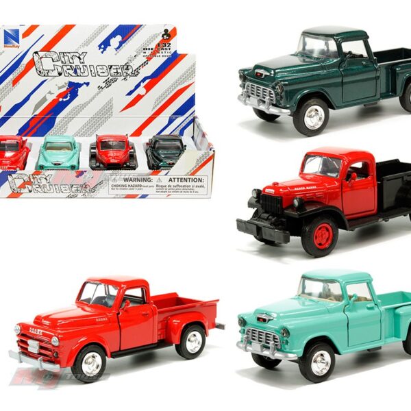 New Ray 1:32 Dodge and Chevrolet Trucks Assortment – City Cruiser – Display Tray Set of 4