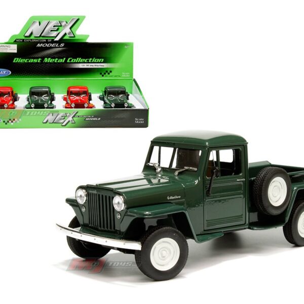 Welly 1:24 1947 Jeep Willys Pickup – Red, Green – Display Tray Set of 4