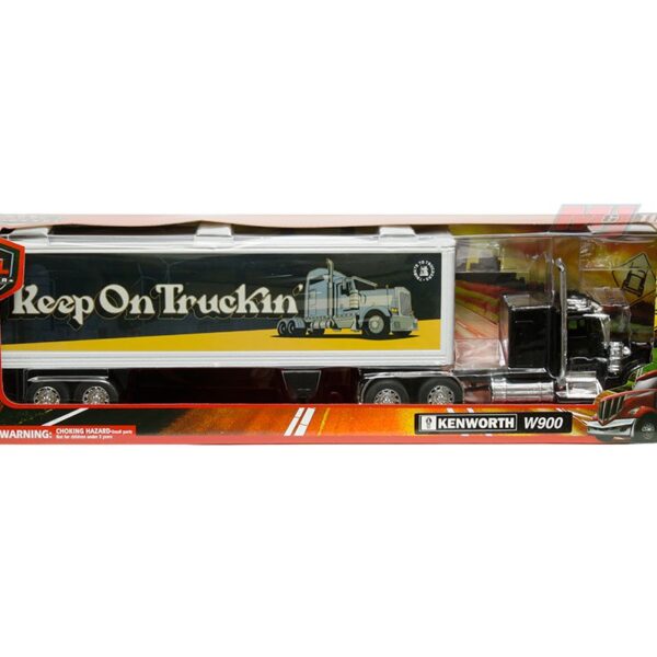 New Ray 1:32 Kenworth W900 Tribute To Truckers “Keep On Truckin'” – Black Cab with White Container – Long Haul Trucker