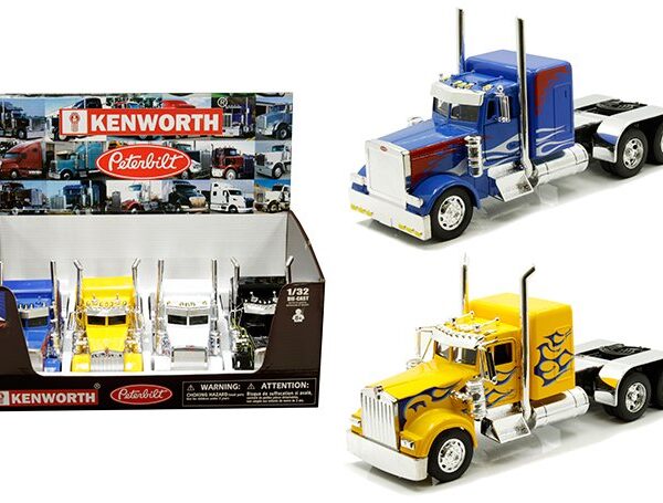New Ray 1:32 Kenworth W900 & Peterbilt 379 (~11″) – Cab – Long Haul Truckers – Display Tray Set of 4