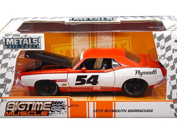 Jada 1:24 1973 Plymouth Barracuda – Orange and White – Bigtime Muscle