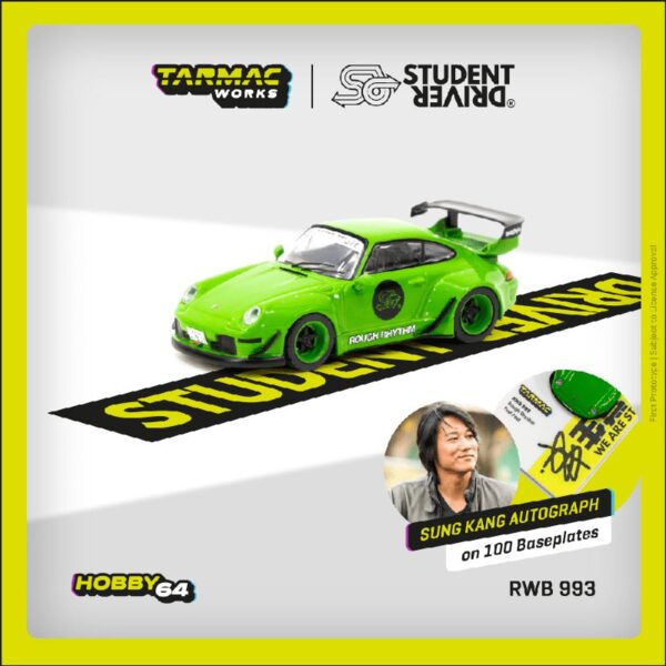 (Preorder) Tarmac Works 1:64 RWB 993 Rough Rhythm Fuel Fest Student Driver – Green – Hobby64