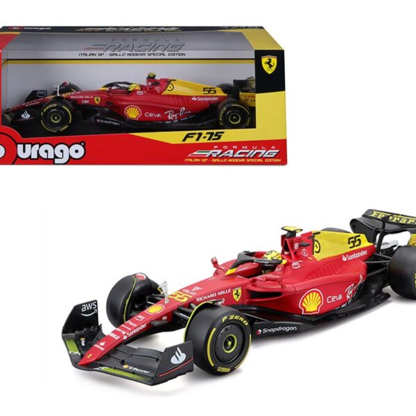 Bburago 1:18 Ferrari F1-75 #55 C. Sainz – 2022 Formula Racing – Italian GP – Giallo Modena Special Edition