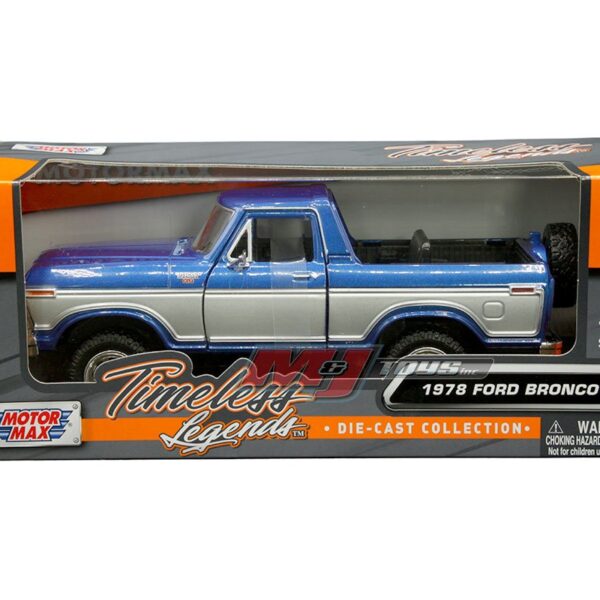 Motormax 1:24 1978 Ford Bronco Ranger XLT (blue and silver two-tone) with spare wheel – Timeless Legends