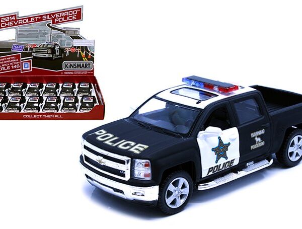 Kinsmart 1:46 2014 Chevrolet Silverado Police 5″  – Display Tray Set of 12