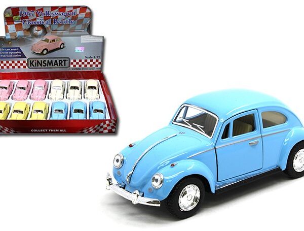 Kinsmart 1:32 1967 Volkswagen Beetle Pastel Solid Colors 5â€³ â€“ Display Tray Set of 12