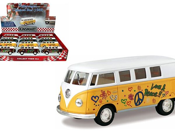 Kinsmart 1:32 1962 Volkswagen Bus with Flowers 5â€³ -Display Tray Set of 12