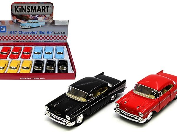 Kinsmart 1:40 1957 Chevrolet Bel Air Hard Top 4.5″ (KT5313D) – Display Tray Set of 12