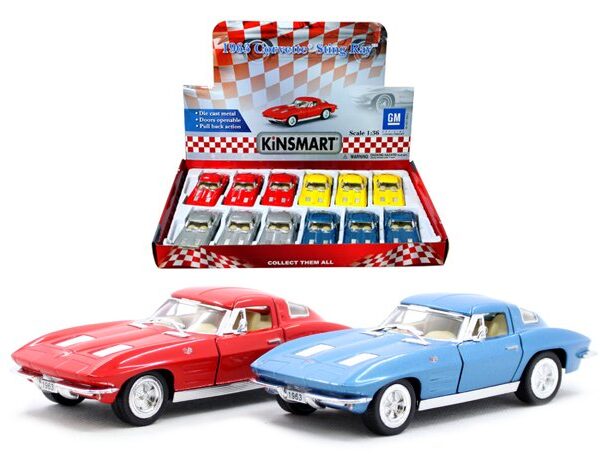 Kinsmart 1:36 1963 Chevrolet Corvette Stingray 5â€³ â€“ Display Tray Set of 12