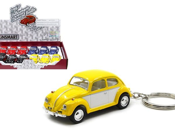 Kinsmart 1:64 1967 Volkswagen Classical Beetle (2-Tone) with Keychain – 2″ – Display Tray Set of 12