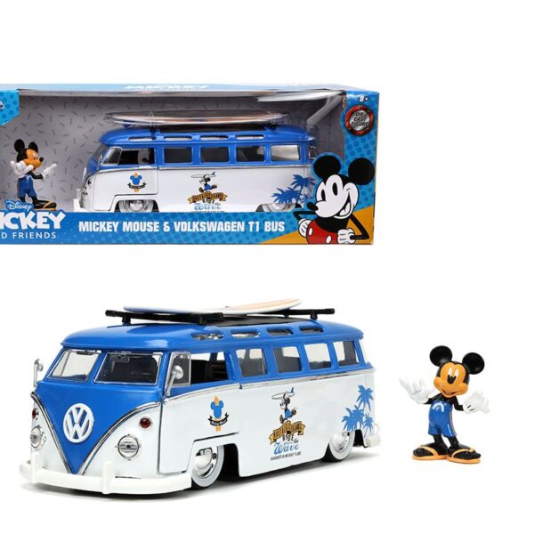Jada 1:24 1962 Volkswagen Bus with Mickey Figure – Disney Mickey Mouse and Friends – Hollywood Rides