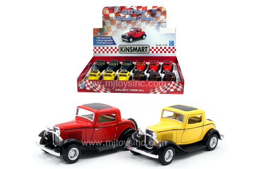Kinsmart 1:34 1932 Ford 3-Window Coupe 5″ – Display Tray Set of 12