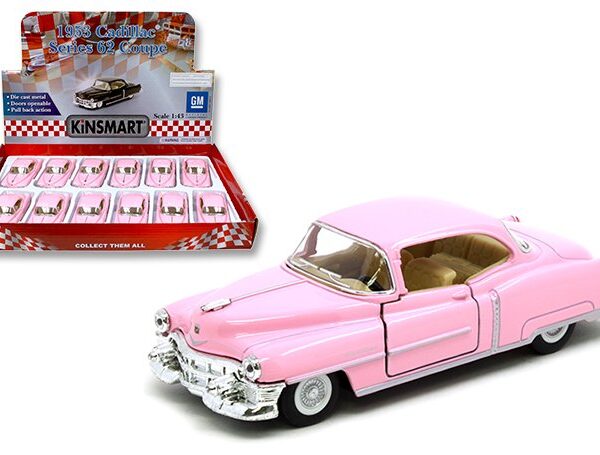 Kinsmart 1:43 1953 Cadillac Series 62 Coupe Solid Pink 5″  -Display Tray Box of 12