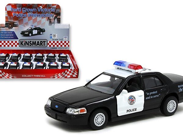 Kinsmart 1:40 1998 Ford Crown Victoria Police Interceptor 4.7″ – Display Tray Set of 12