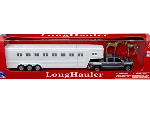 New Ray 1:43 Chevy Silverado W/ Horse Trailer Silver & White – Long Haul Truckers