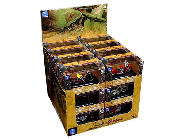 New Ray 1:32 Indian Motorcycles Assortment 12 Styles – Counter Display of 24