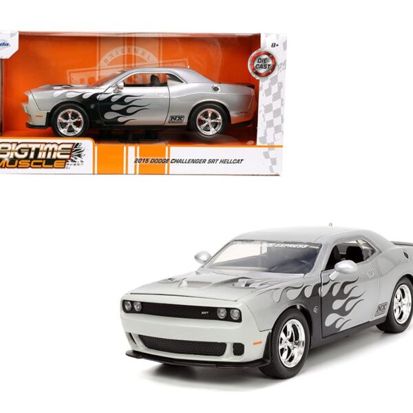 Jada 1:24 2015 Dodge Challenger SRT Hellcat (Silver with Black Flames) – Bigtime Muscle