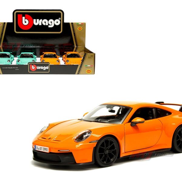 Bburago 1:24 2021 Porsche 911 GT3 – Green, Orange – Display Tray Set of 4