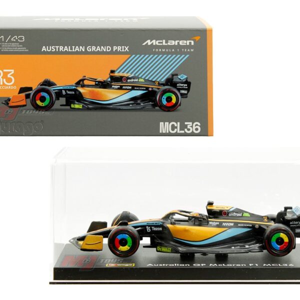 Bburago 1:43 McLaren MCL36 #3 Daniel Ricciardo – Australian Grand Prix McLaren Formula 1 Team – Plastic Case – Race F1