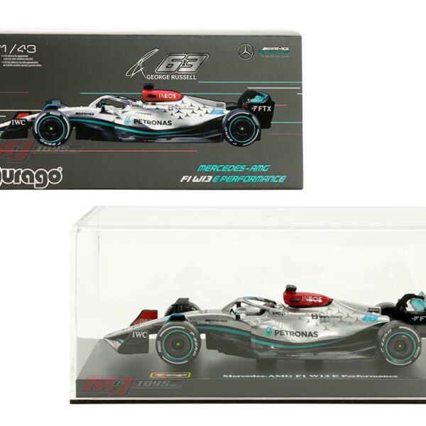 Bburago 1:43 Mercedes-AMG F1 W13 E Performance #63 George Russell – AMG Petronas Formula One Team- Plastic Case – Race F1