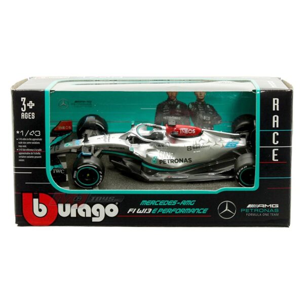 Bburago 1:43 Mercedes-AMG F1 W13 E Performance #63 George Russell – AMG Petronas Formula One Team – Race Series Window Box
