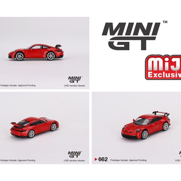 (Preorder) Mini GT 1:64 Porsche 911 (992) GT3 – Guards Red – MiJo Exclusives