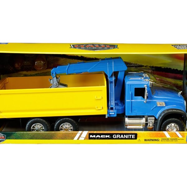 New Ray 1:18 Mack Granite with Crane and Rocks Blue/Yellow Plastic – Long Haul Truckers