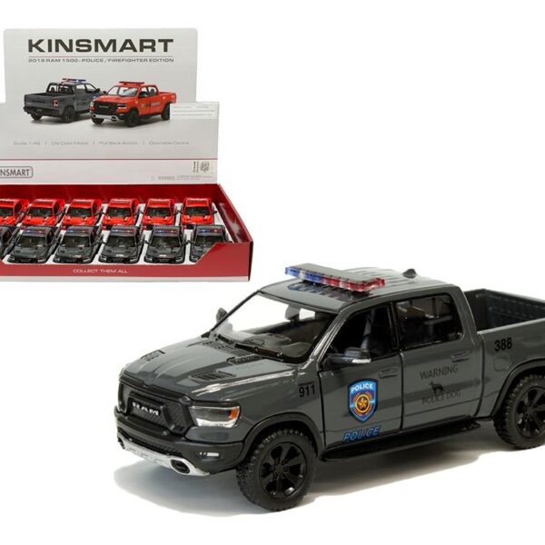 Kinsmart 1:46 2019 Dodge Ram Police and Fire Rescue 5″ (KT5413DPR) – Display Tray Set of 12