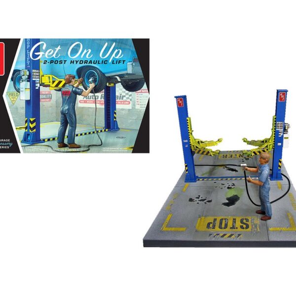 AMT Model Kit 1:25 Garage Accessory Series 3 – Get On Up 2 Post Hydraulic Lift with Figure