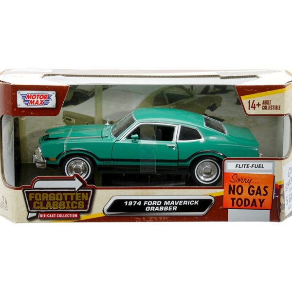 Motormax 1:24 1974 Ford Maverick Grabber – Green with Black Stripes – Forgotten Classics