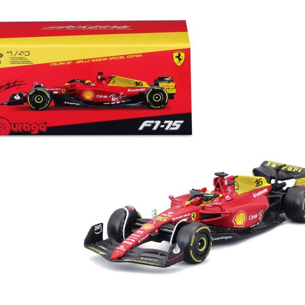 Bburago 1:43 2022 Ferrari  Italian GP Monza #16 Charles Leclerc with Driver – Plastic Case – Ferrari Formula 1-75