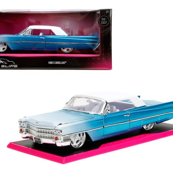 Jada 1:24 1963 Cadillac with Base â€“ Blue â€“ Pink Slips